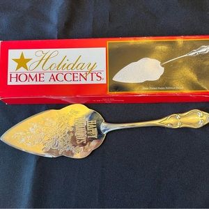 New Vintage Silver Plated “Happy Holidays” Pie Cake Server - Unused in Box